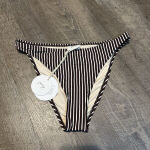 Peony Praline Fine Brown White‎ Striped High Like Bikini Bottom M Medium